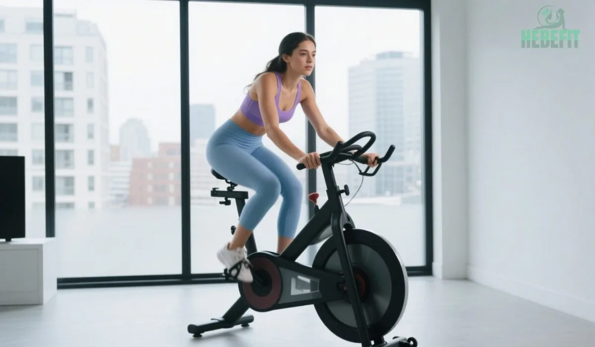 Woman doing indoor bike exercise