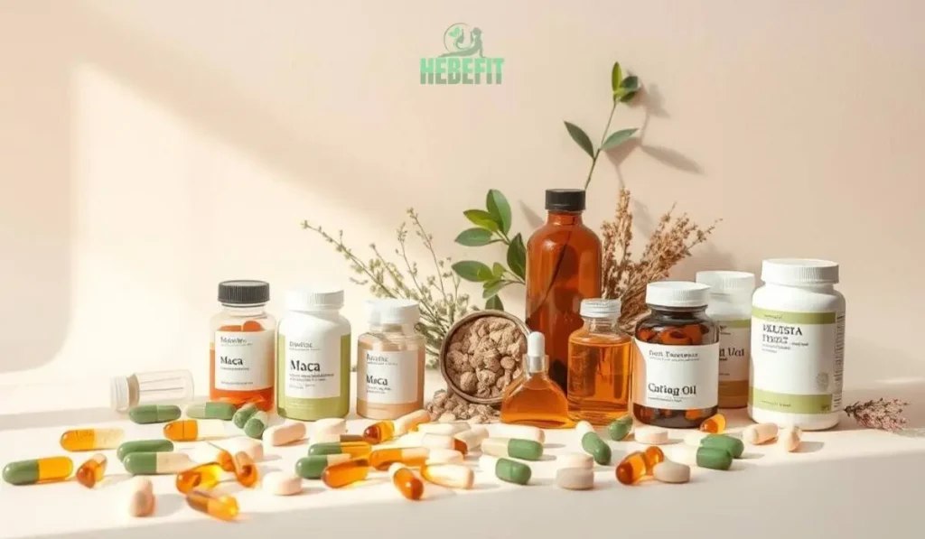 Bottles of hormonal balance supplements for women